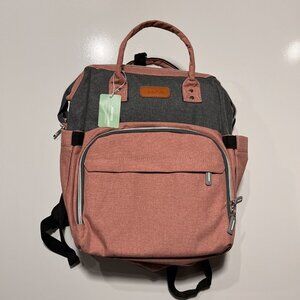 NWT Yoofoos Baby Diaper Multifunctional BackPack‎ Pink Gray Easy Change